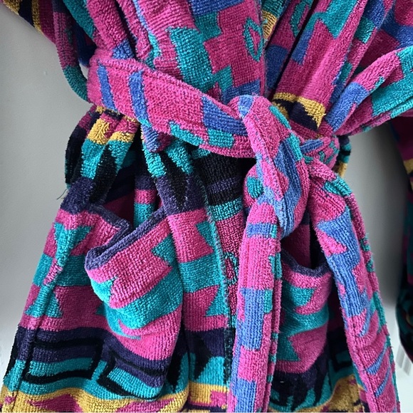 Vintage 90s TJ Lawford Colorful Southwestern Terry Robe Unisex Size Medium Aztec - Picture 6 of 16